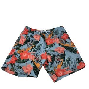 Batman Surfing Hibiscus Men's Lined Swim Board Shorts Hawaiian 90s Batman M